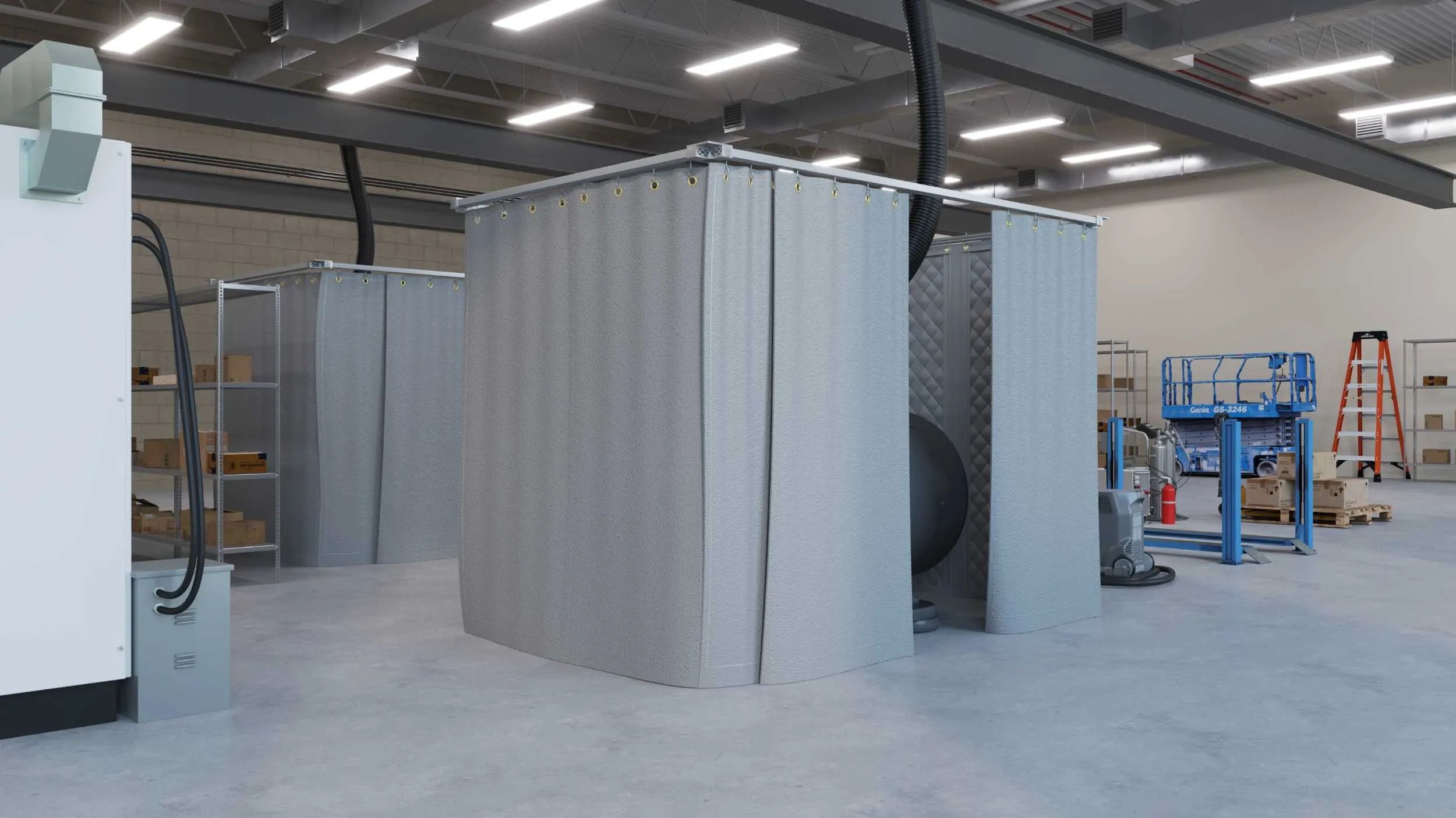 Outdoor noise barrier wall at an industrial facility
